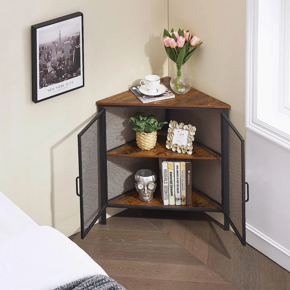 Modern Corner Storage Cabinet with Wooden Shelves