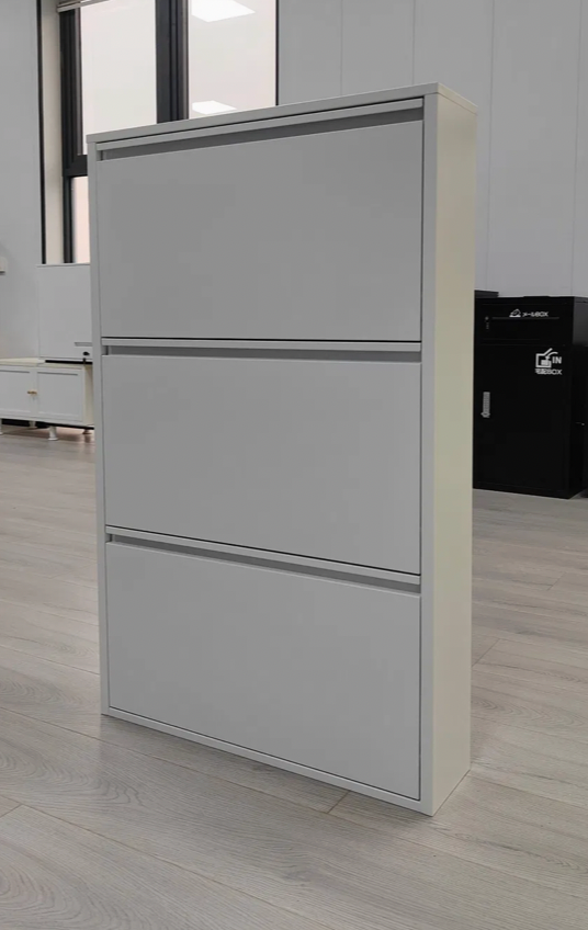 Modern 3-Tier Narrow Steel Shoe Cabinet